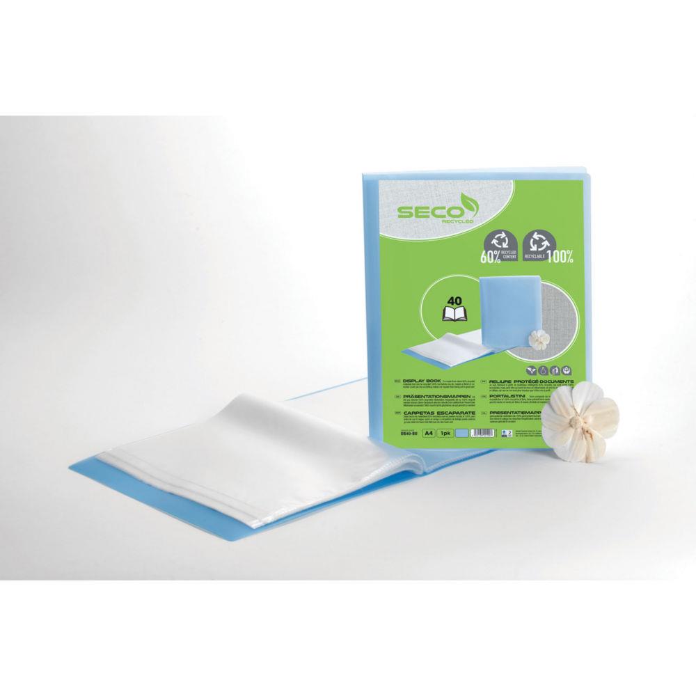 Porte vue A4 Seco 40 pochettes - Bleu translucide