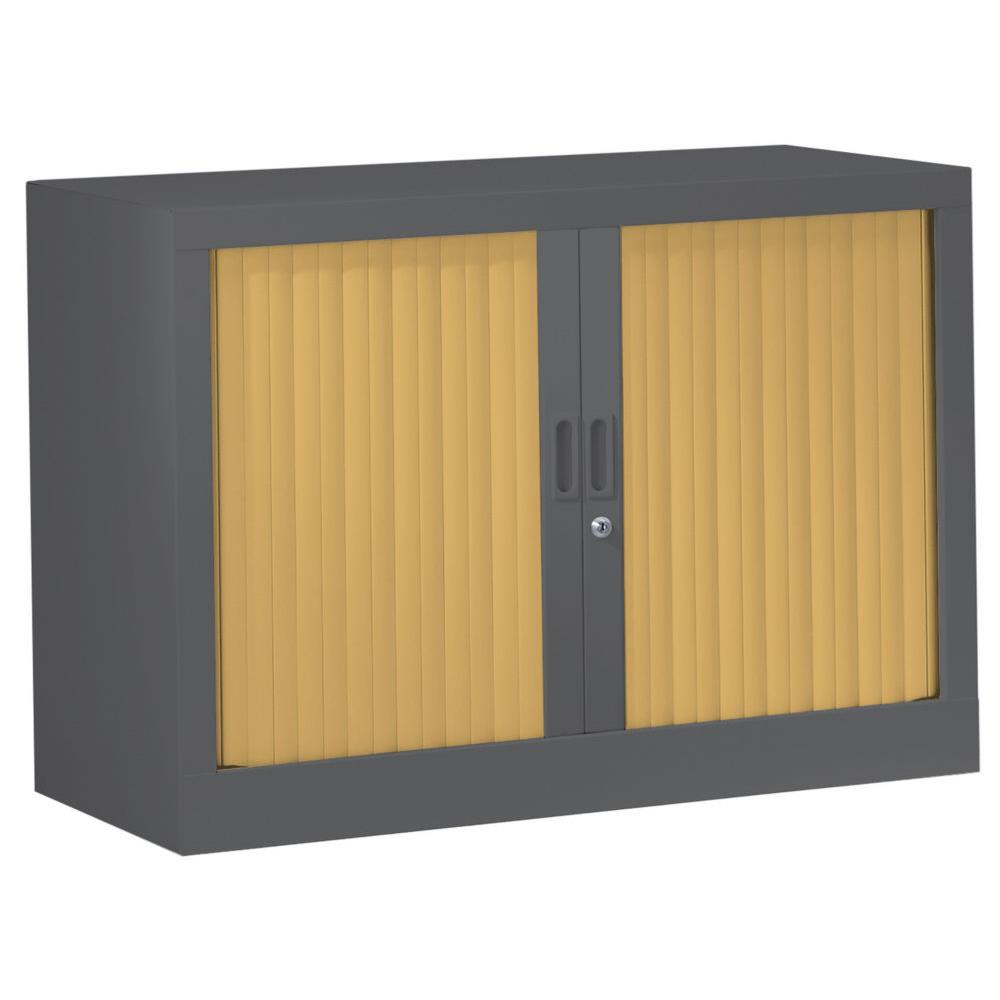 Armoire m�tal monobloc G�n�ric - A rideaux - H. 69,5 x L. 80 cm - Corps Anthracite - Rideaux H�tre