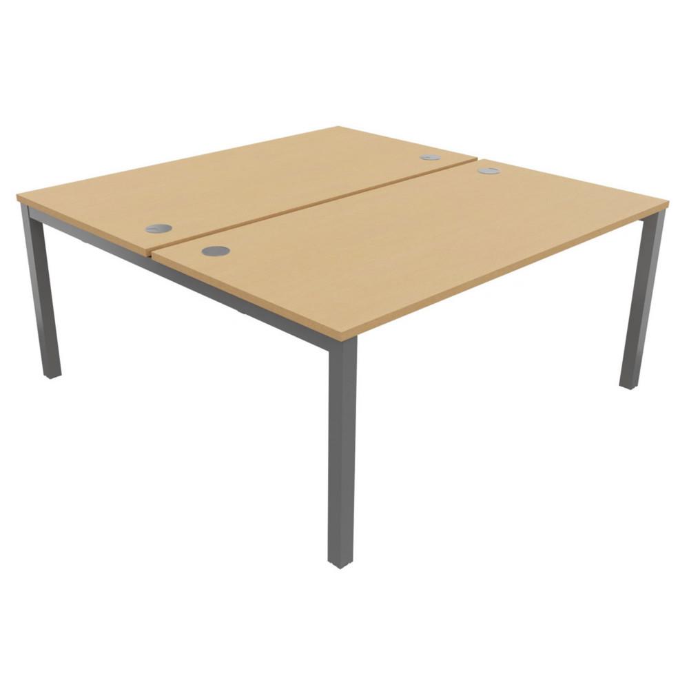 Bureau bench 2 postes Osmose d�part L160 x P163 cm Plateaux H�tre Pieds m�tal Aluminium