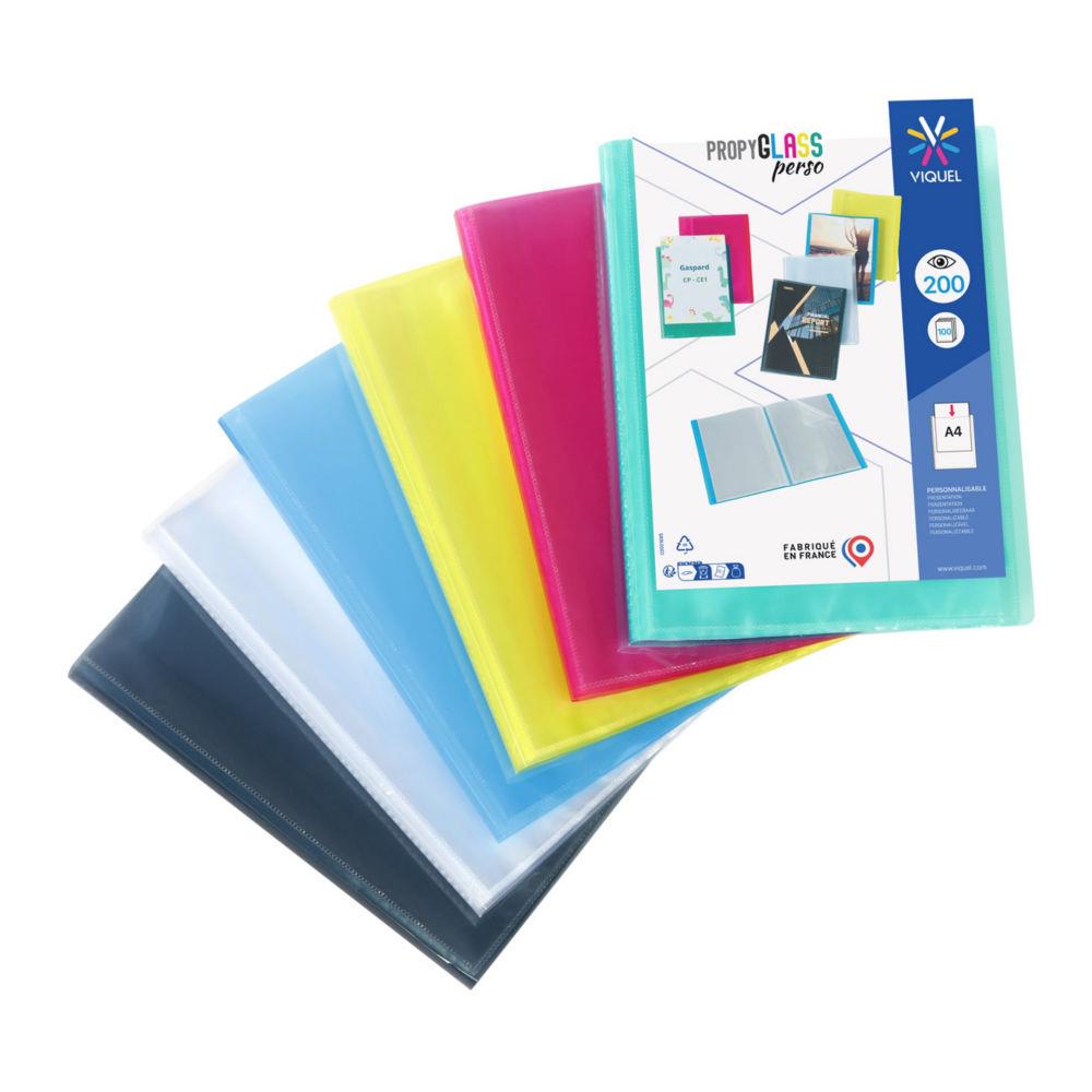Porte vues personnalisable Viquel Propyglass A4  - Polypropylne lisse 5/10 - 100 pochettes - 200 vues - Assortis