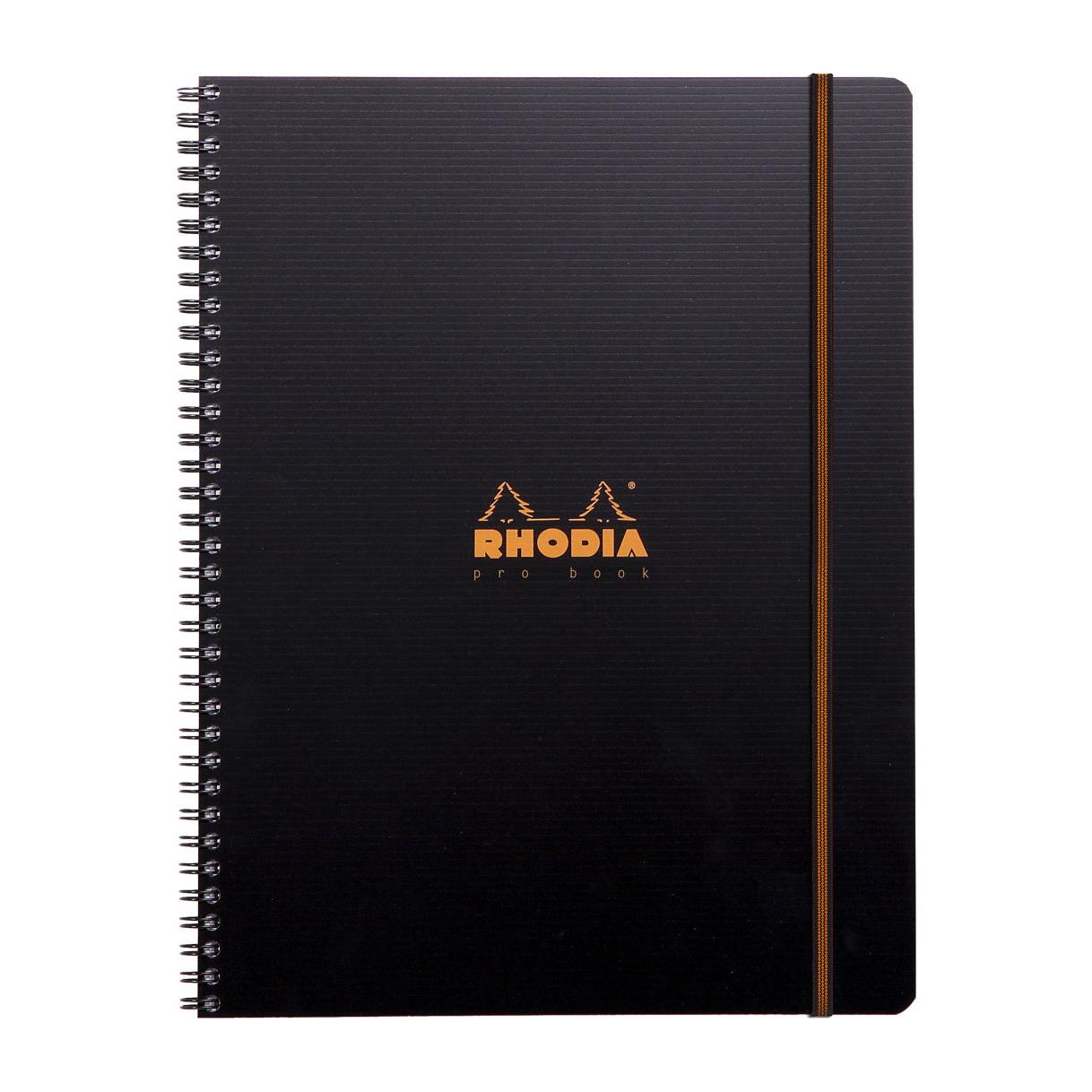 Cahier PROBOOK Rhodia spirale - 22,5x29,7cm - 160 pages 5x5 perfores 4 trous - noire polypro