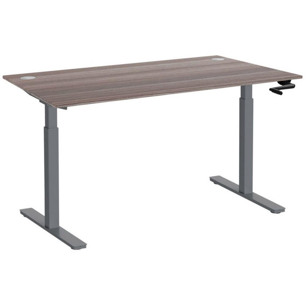 Bureau Assis-Debout Nova � Manivelle L.140 x P.80 cm - Plateau avec Obturateurs C�dre - Pieds m�tal Gris