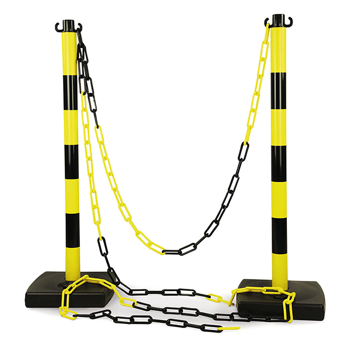 Kit 6 poteaux de balisage en PVC et 12 m de chane jaune/noir