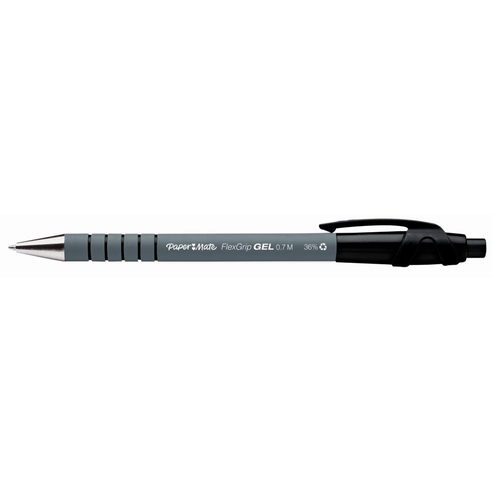 Stylo bille encre gel rtractable Papermate Flexgrip Gel - pointe moyenne 0,7 mm - noir
