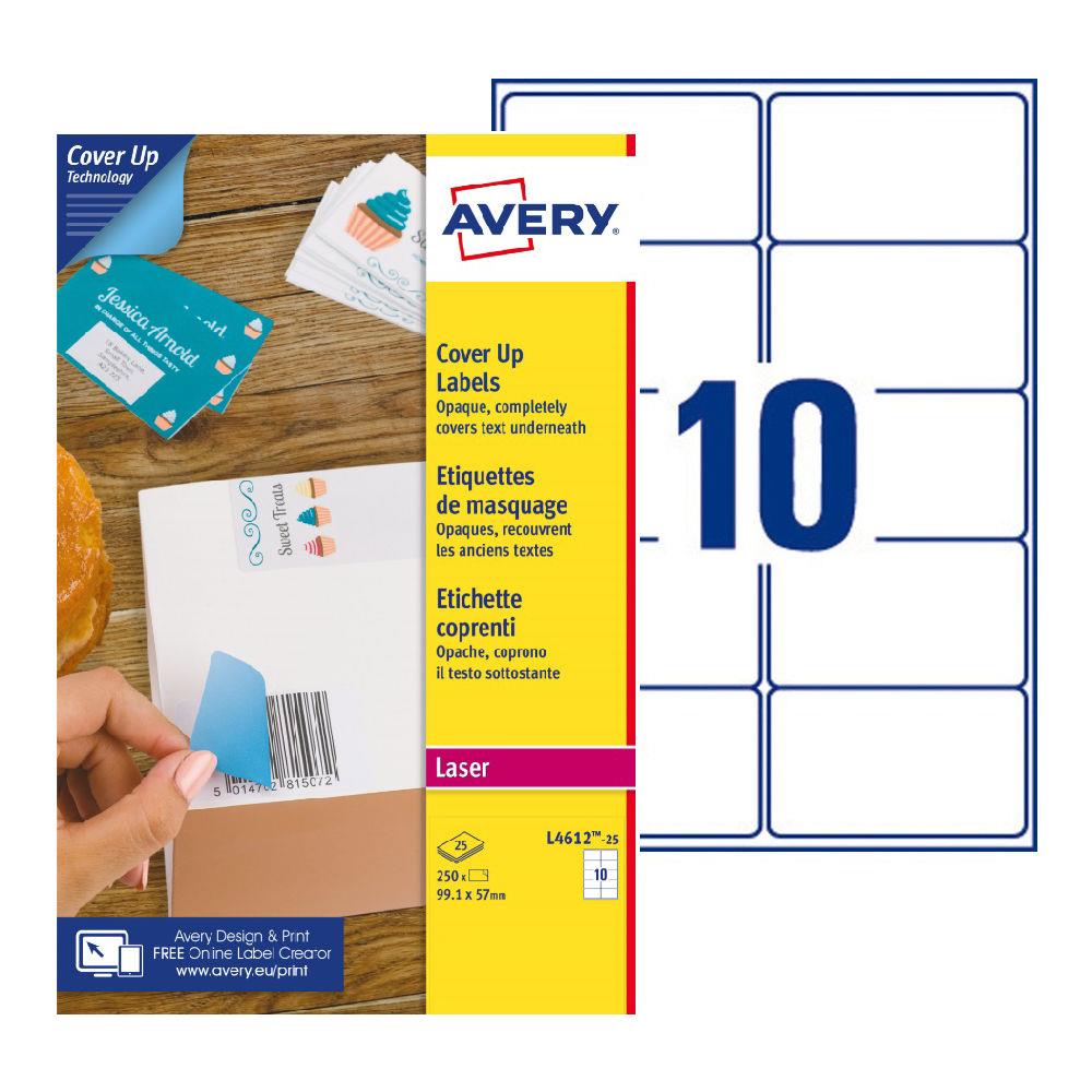tiquettes de masquage permanentes L4610 Avery - pour imprimante laser - opaques - 99,1 x 57 mm - blanc - 250 tiquettes par bote