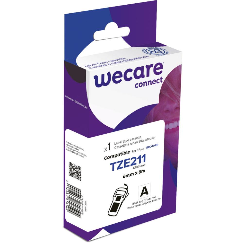 Ruban titreuse 6 mm Wecare compatible Brother TZE-211 criture noire sur fond blanc