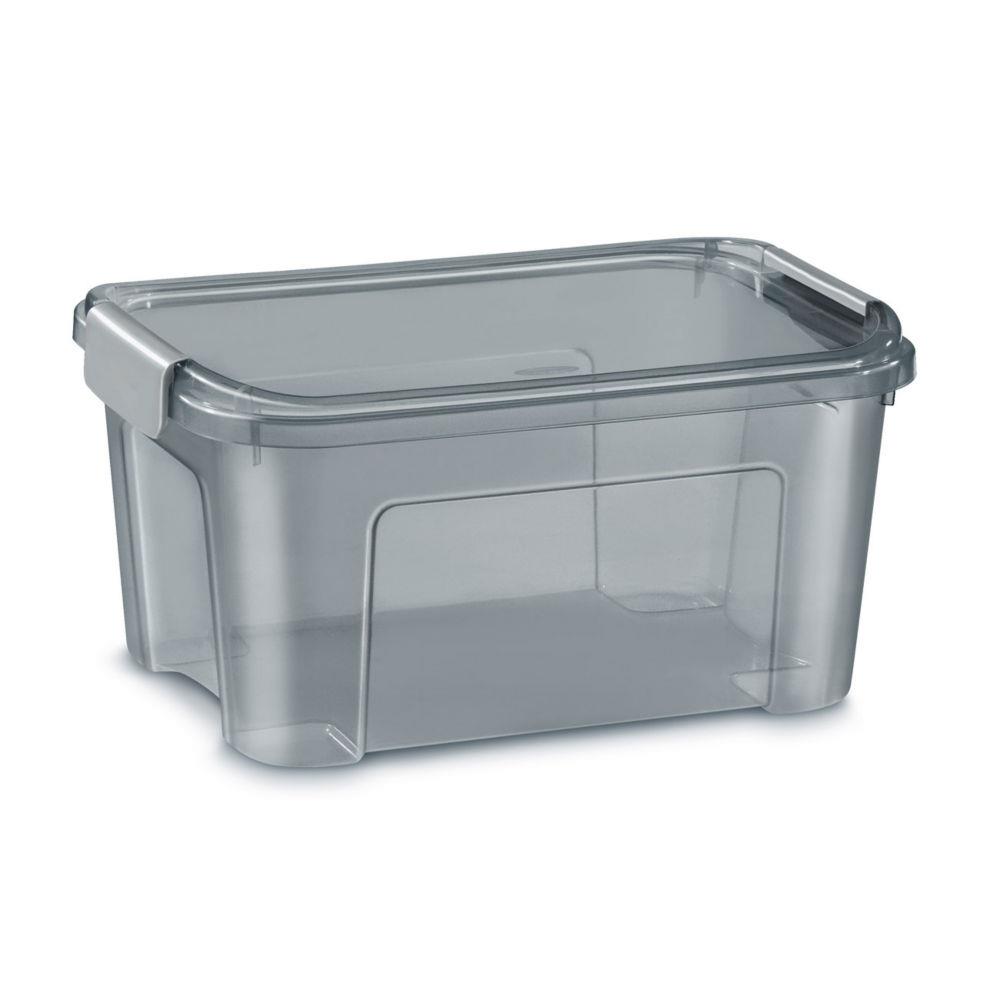 Bote de rangement Cep - polypropylne - 100% recyclable - avec couvercle et poignes clips - 13 Litres - Gris translucide