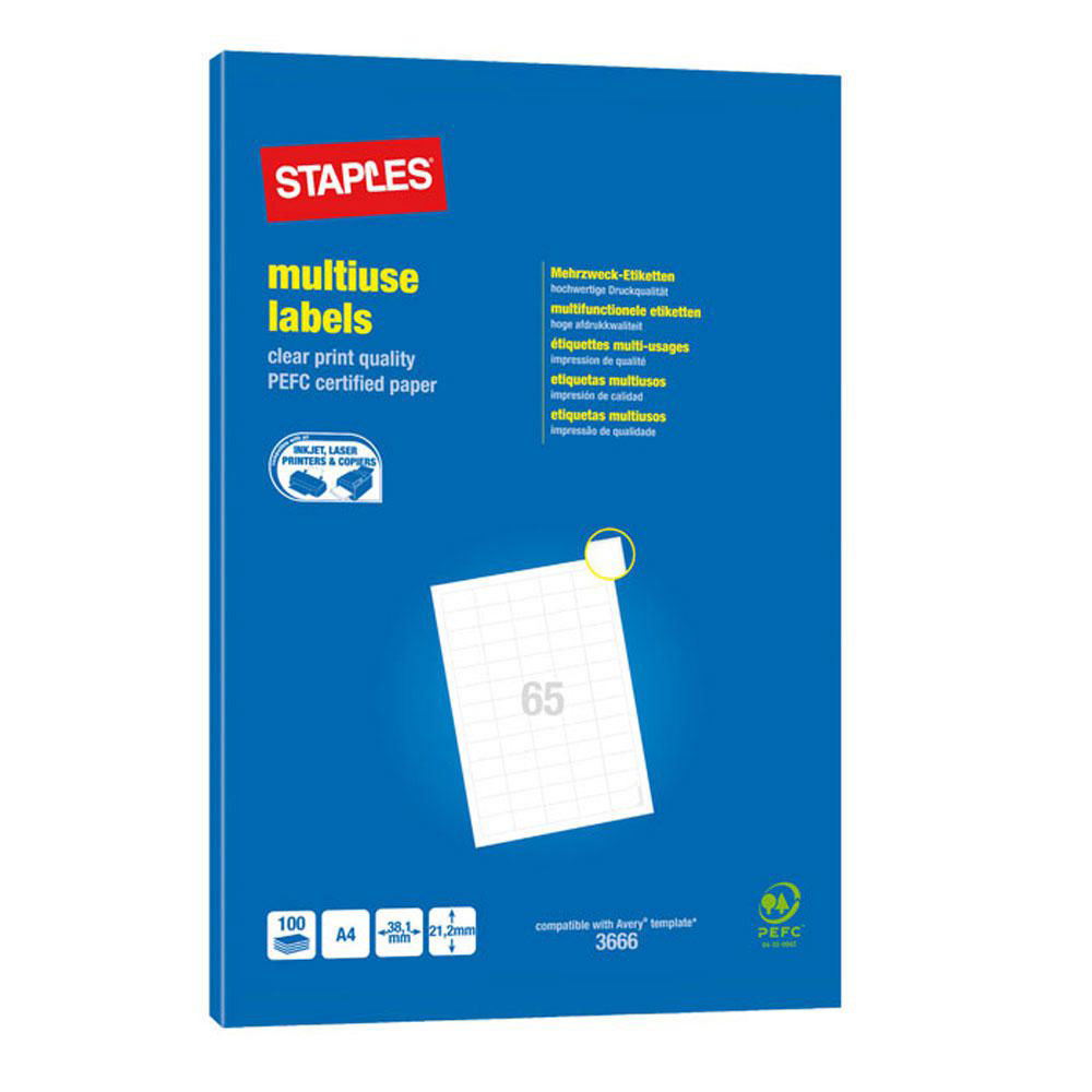Etiquettes Pergamy multi-usage - 38,1 x 21,2mm - en planche A4 - coins carrs - bote de 6500