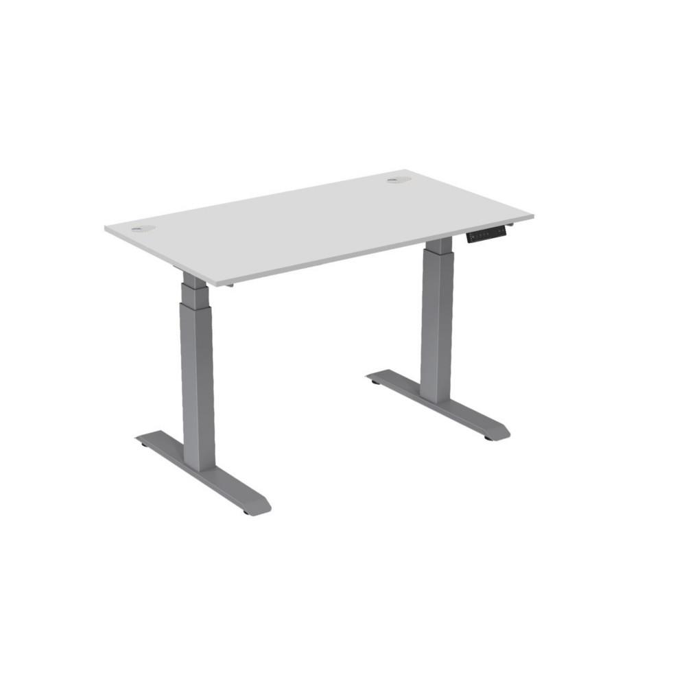 Bureau lectrique hauteur rglable Nova L140 cm plateau Blanc - pieds mtal Gris