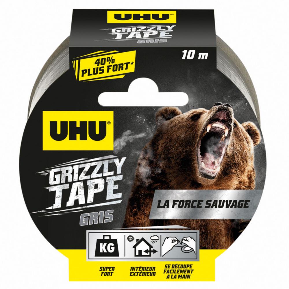 Ruban adhsif Uhu toil en polythylne rsistant tanche Grizzly Tape - 50 mm x 10 m - argent