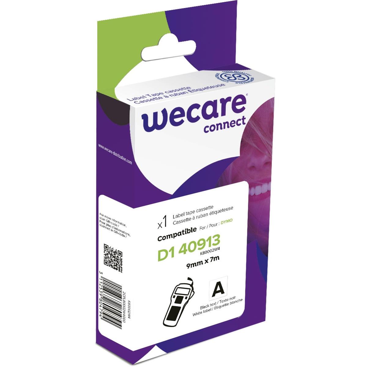 Ruban D1 9mm Wecare - compatible Dymo 40913 S0720680 - criture noire sur fond blanc