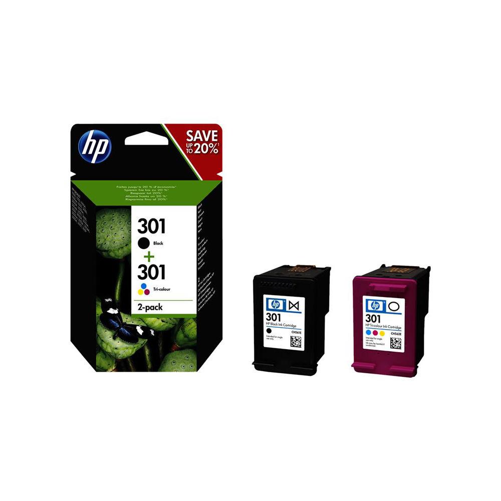 Cartouches pour imprimantes - Hp 301 pack de 2 cartouches d'encre noir/trois couleurs authentiques