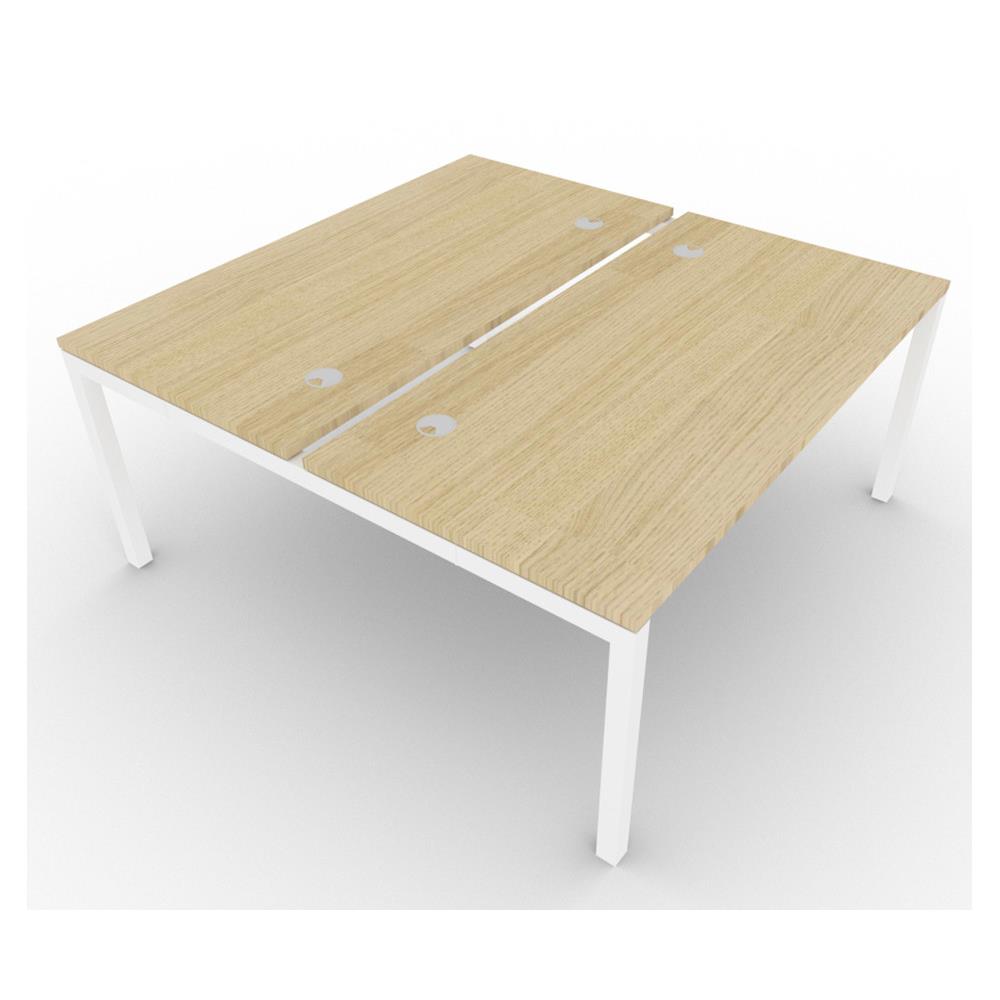 Bureau Bench 2 postes - gamme Fenix - lment dpart - L160 x P165 x H72 cm - plateau chne - pieds blancs