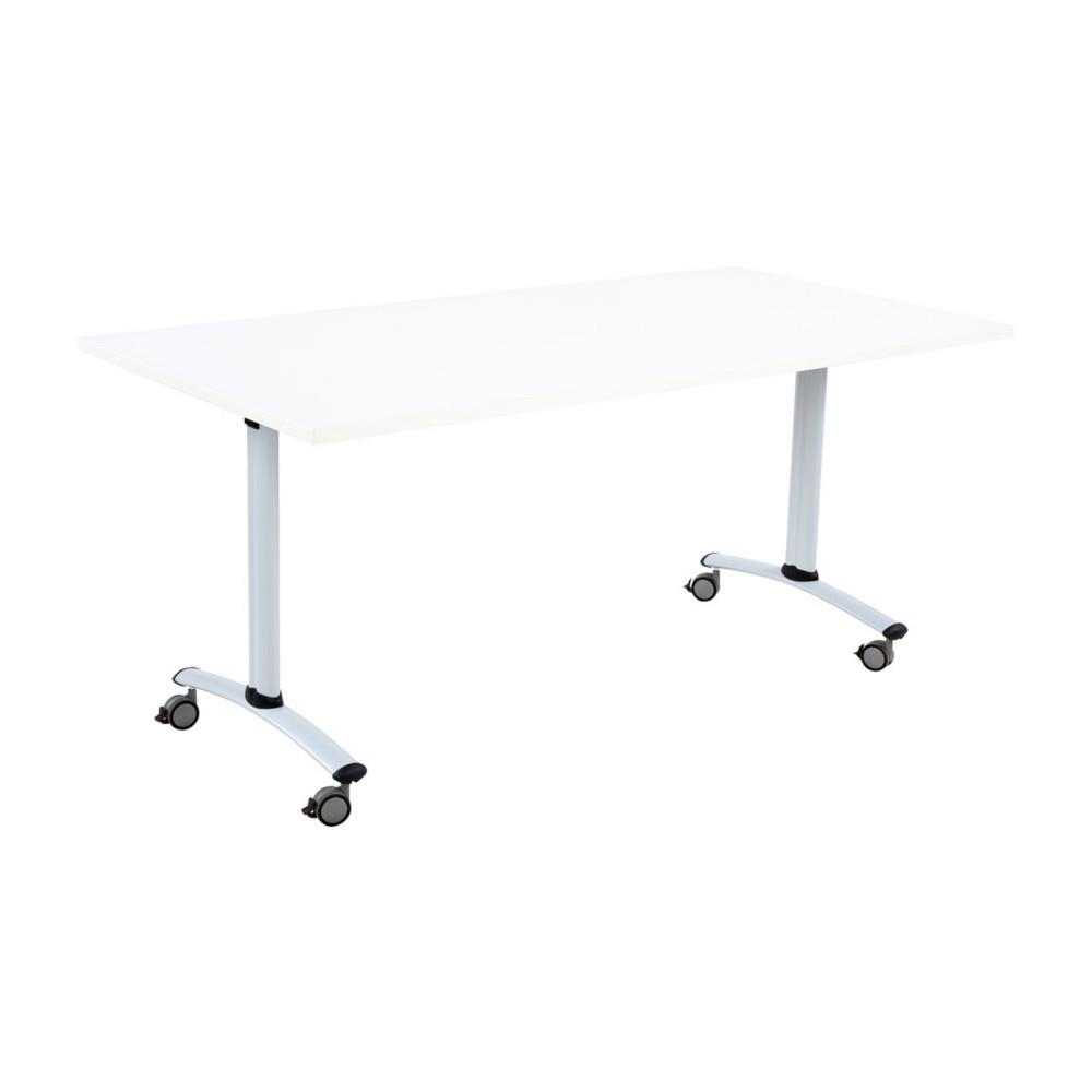 Table mobile � plateau basculant L140 x P80 cm - Plateau Blanc pieds Aluminium