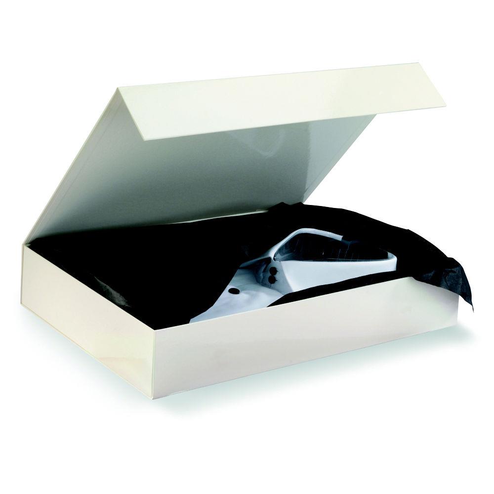 Bote cadeau carton fermeture aimante - L.37,5 x l.26,5 x H.6,5 cm - ivoire brillant - carton de 10