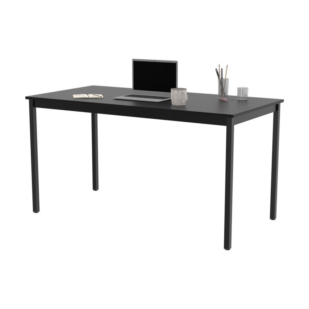 Table polyvalente rectangle - L 140 x P 70 cm - plateau noir - pieds noirs