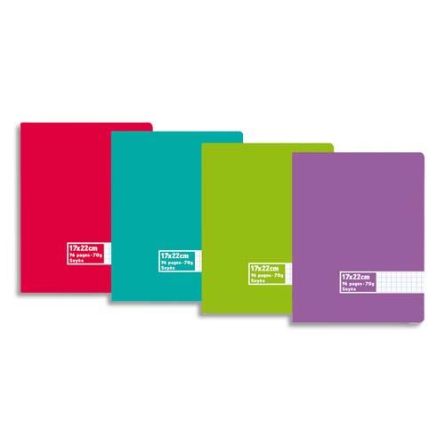 Cahier co - piqu - couverture carte - 96 pages - 17x22 cm - 70g - grands carreaux - assortis