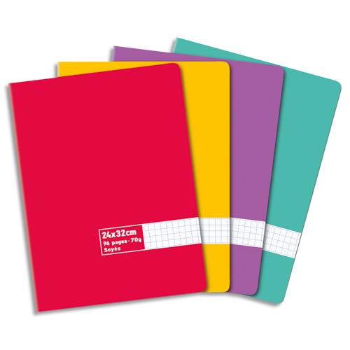 Cahier co - piqu - couverture carte - 96 pages - 24x32 cm - grands carreaux - assortis