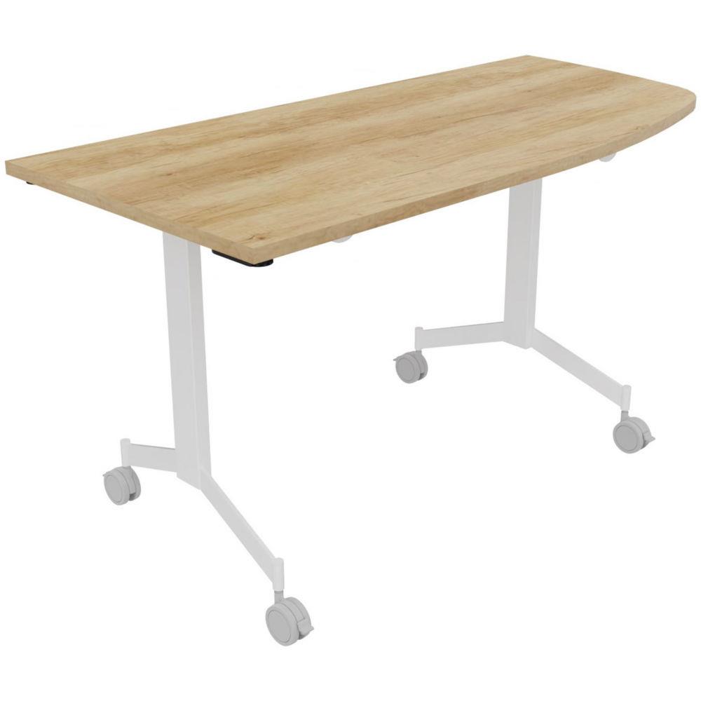Table mobile rabattable Jade angle arrondi  droite - L150 x P70 cm - Plateau Chne Nebraska - Pieds Blanc