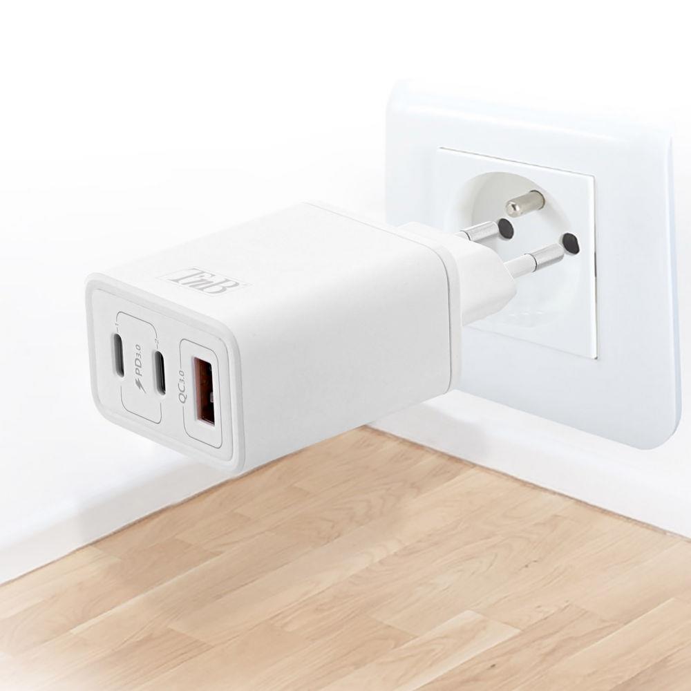 Chargeur rapide 3 USB-A & C 65W TNB - Blanc
