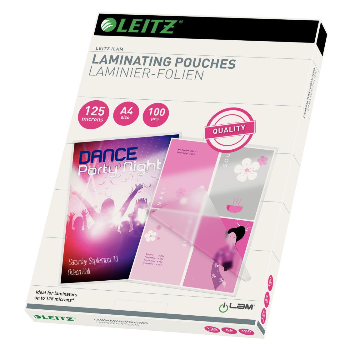 Pochettes de plastification Leitz iLAM A4 - Epaisseur : 125 microns par face - Lot de 100