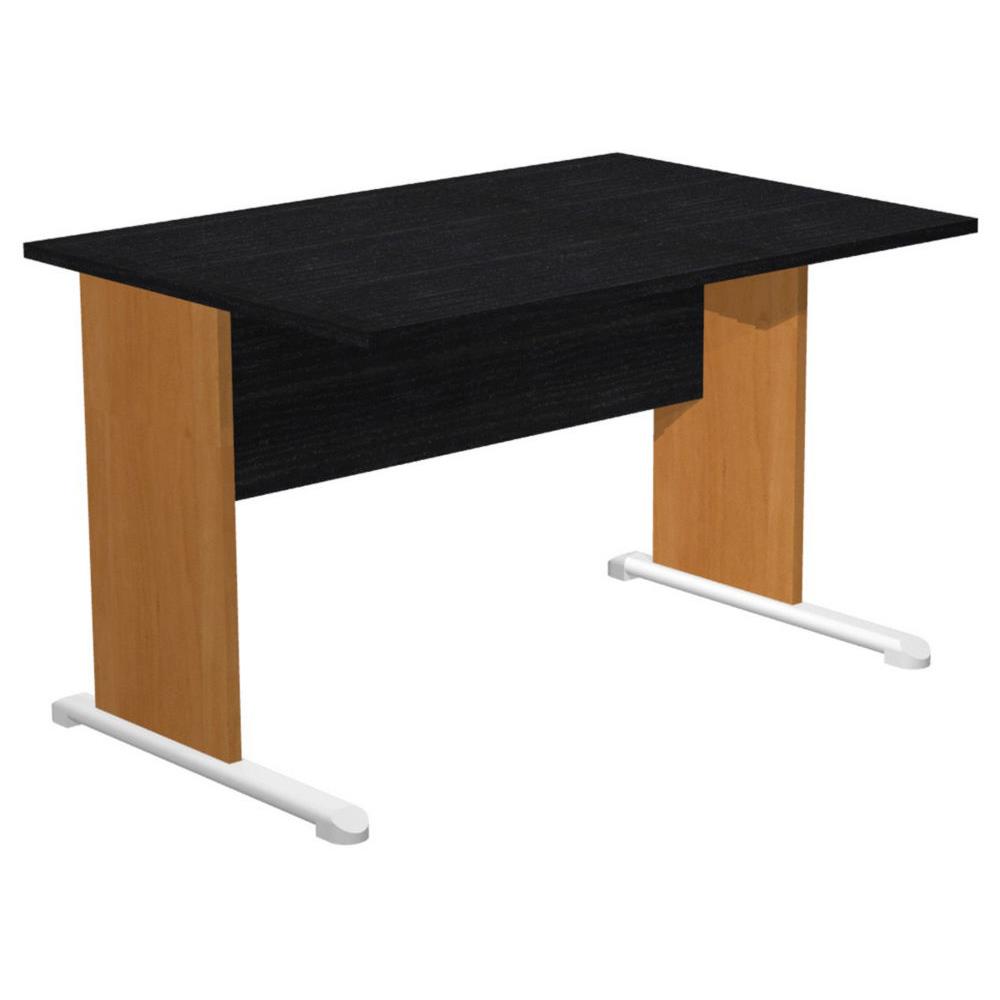 Bureau droit Pronto - L.140 x P.80 cm - plateau noir - pieds L aulne
