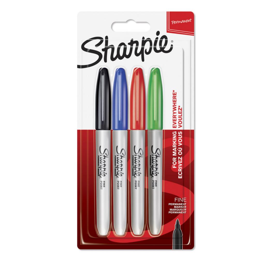 Marqueur permanent Sharpie pointe fine ogive 0,9 mm - pochette de 4 couleurs assorties