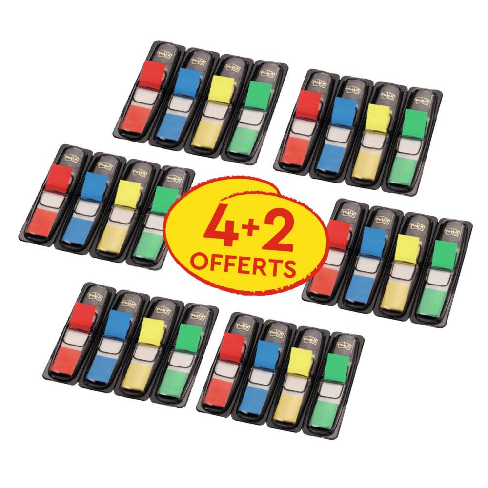 Marque-pages Post-It petit format 11 -9 x 43 -1 m couleurs assorties 4 lots de 4 distributeurs de 35 marque pages et 2 lots gratuits - paquet 6 units