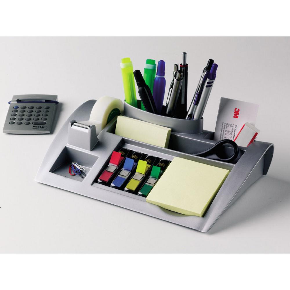 Organisateur de bureau C50 avec ruban adhsif transparent Magic 19 mm x 33 m - petits marque-pages couleurs assorties et Notes adhsives jaune canari