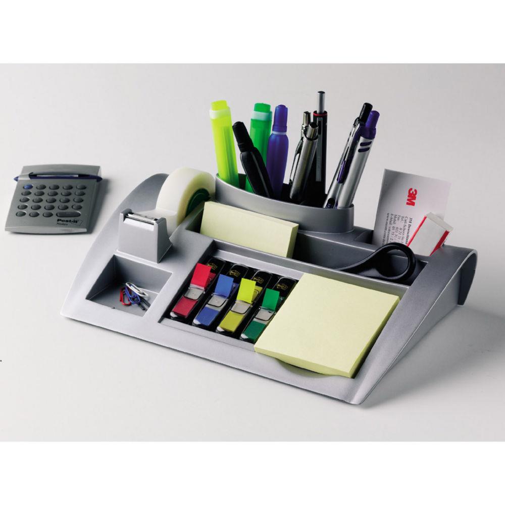 Organisateur de bureau C50 avec ruban adhsif transparent Magic 19 mm x 33 m - petits marque-pages couleurs assorties et Notes adhsives jaune canari