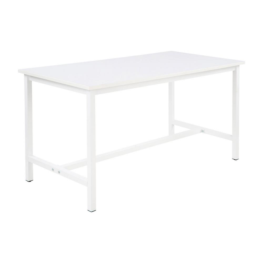 Table haute de travail Dclic L120cm pieds mtal - Blanc