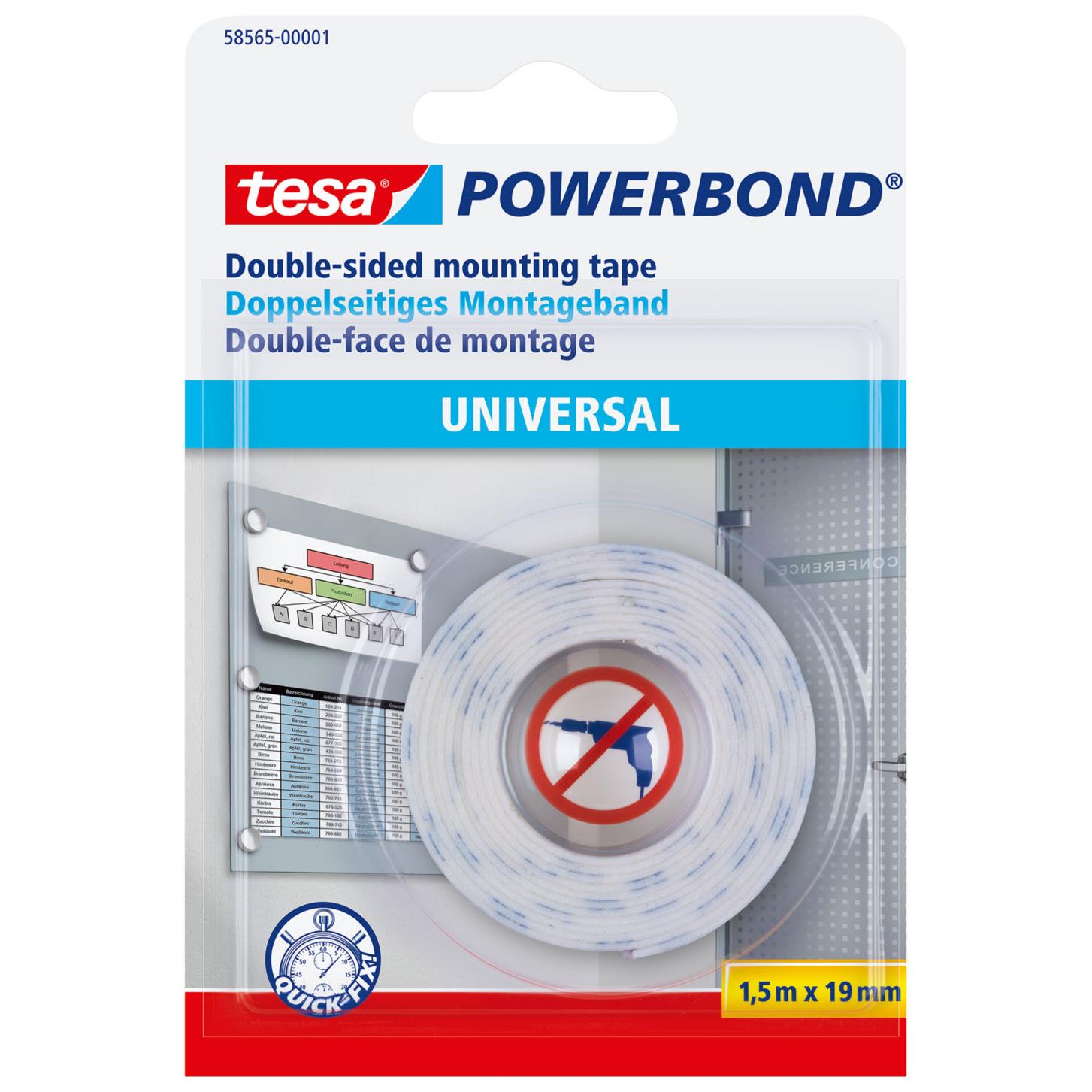 Ruban adhsif double face Universel Tesa - 19 mm x 1,5 m
