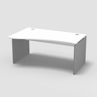 Table de bureau vague asym�trique Forstyl L.160 x P. 100/80 cm retour gauche d�cor blanc neige pi�tements panneau d�cor gris aluminium