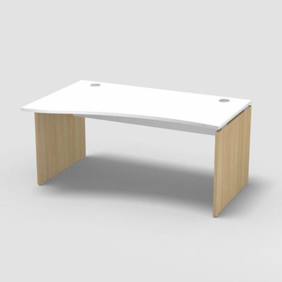 Table de bureau vague asymtrique Forstyl L.160 x P. 100/80 cm retour gauche dcor blanc neige pitements panneau dcor chne clair