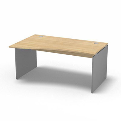 Table de bureau vague asymtrique Forstyl L.160 x P. 100/80 cm retour gauche dcor chne clair pitements panneau dcor gris aluminium