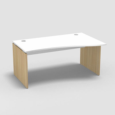 Table de bureau vague asymtrique Forstyl L.160 x P. 100/80 cm retour droite dcor blanc neige pitements panneau dcor chne clair