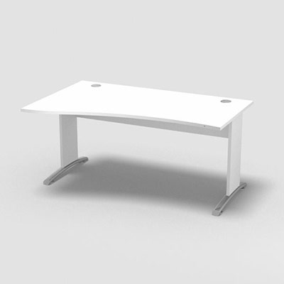 Table de bureau vague asymtrique Forstyl L.160 x P. 100/80 cm retour gauche dcor blanc neige pitements L dcor blanc neige