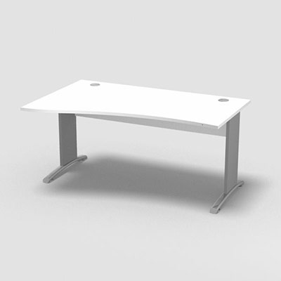 Table de bureau vague asymtrique Forstyl L.160 x P. 100/80 cm retour gauche dcor blanc neige pitements L dcor gris aluminium