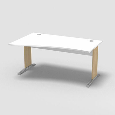 Table de bureau vague asymtrique Forstyl L.160 x P. 100/80 cm retour gauche dcor blanc neige pitements L dcor chne clair