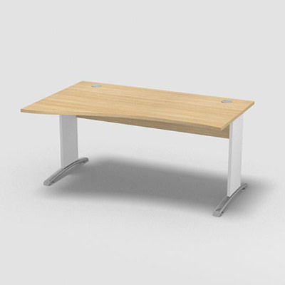 Table de bureau vague asymtrique Forstyl L.160 x P. 100/80 cm retour gauche dcor chne clair pitements L dcor blanc neige