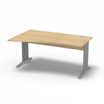 Table de bureau vague asymtrique Forstyl L.160 x P. 100/80 cm retour gauche dcor chne clair pitements L dcor gris aluminium