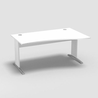 Table de bureau vague asymtrique Forstyl L.160 x P. 100/80 cm retour droite dcor blanc neige pitements L dcor blanc neige