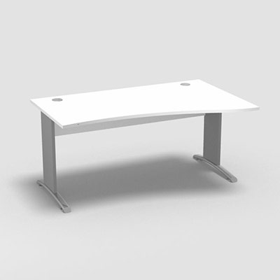 Table de bureau vague asymtrique Forstyl L.160 x P. 100/80 cm retour droite dcor blanc neige pitements L dcor gris aluminium