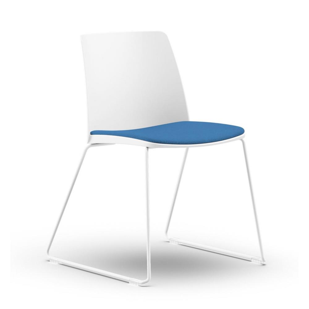 Chaise de runion & visiteur Windsor polypropylne assise tapisse Bleu - Pitement filo Blanc