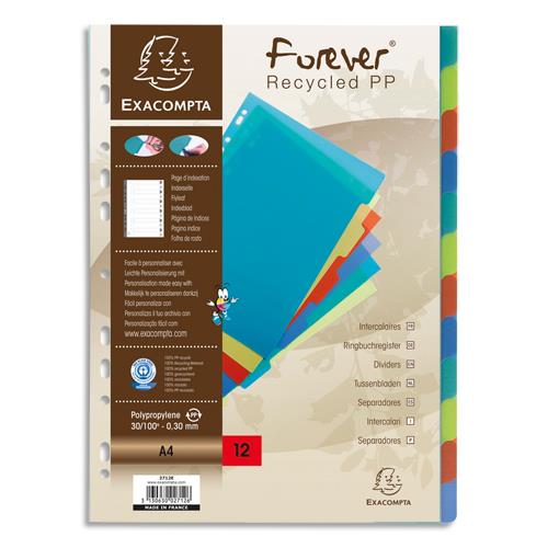 Intercalaires en polypropylne Exacompta Forever - Format A4 - coloris assortis - 12 positions