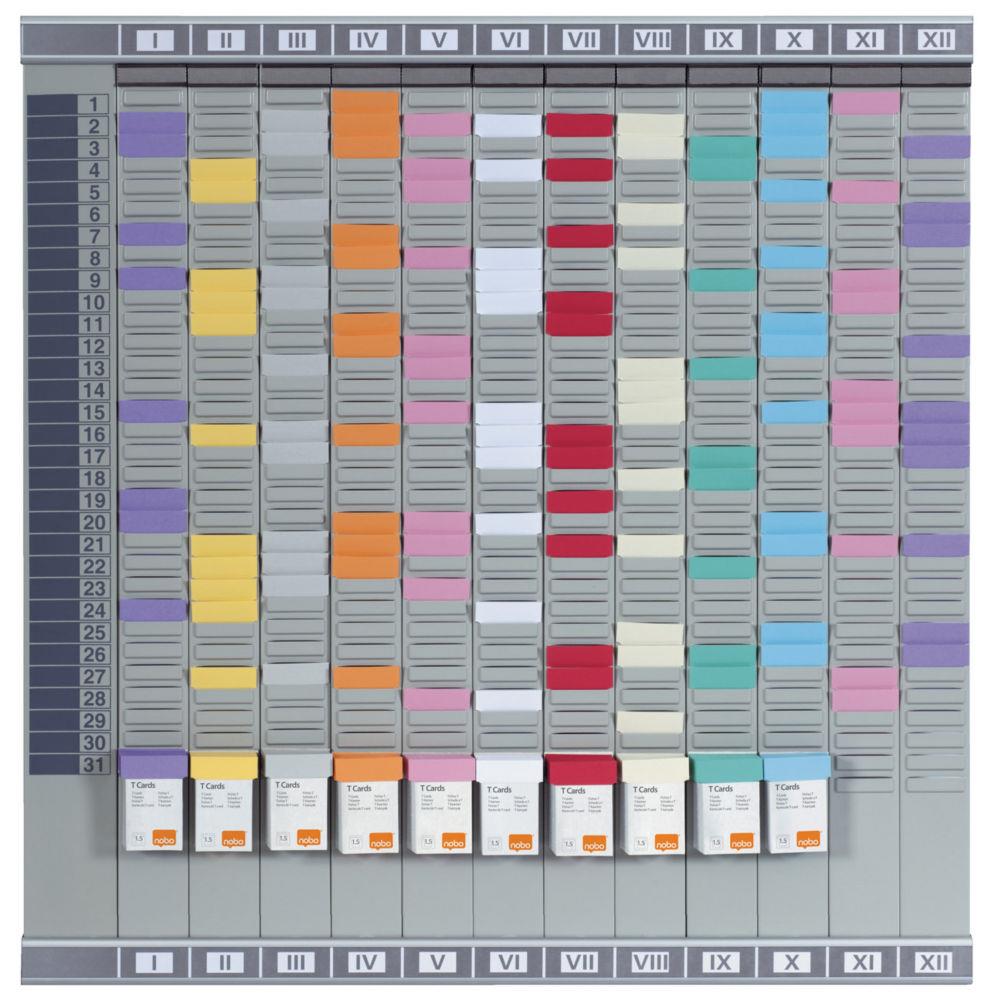 Planning Pro Nobo 12 colonnes 32 fentes fiches T1,5 - Gris