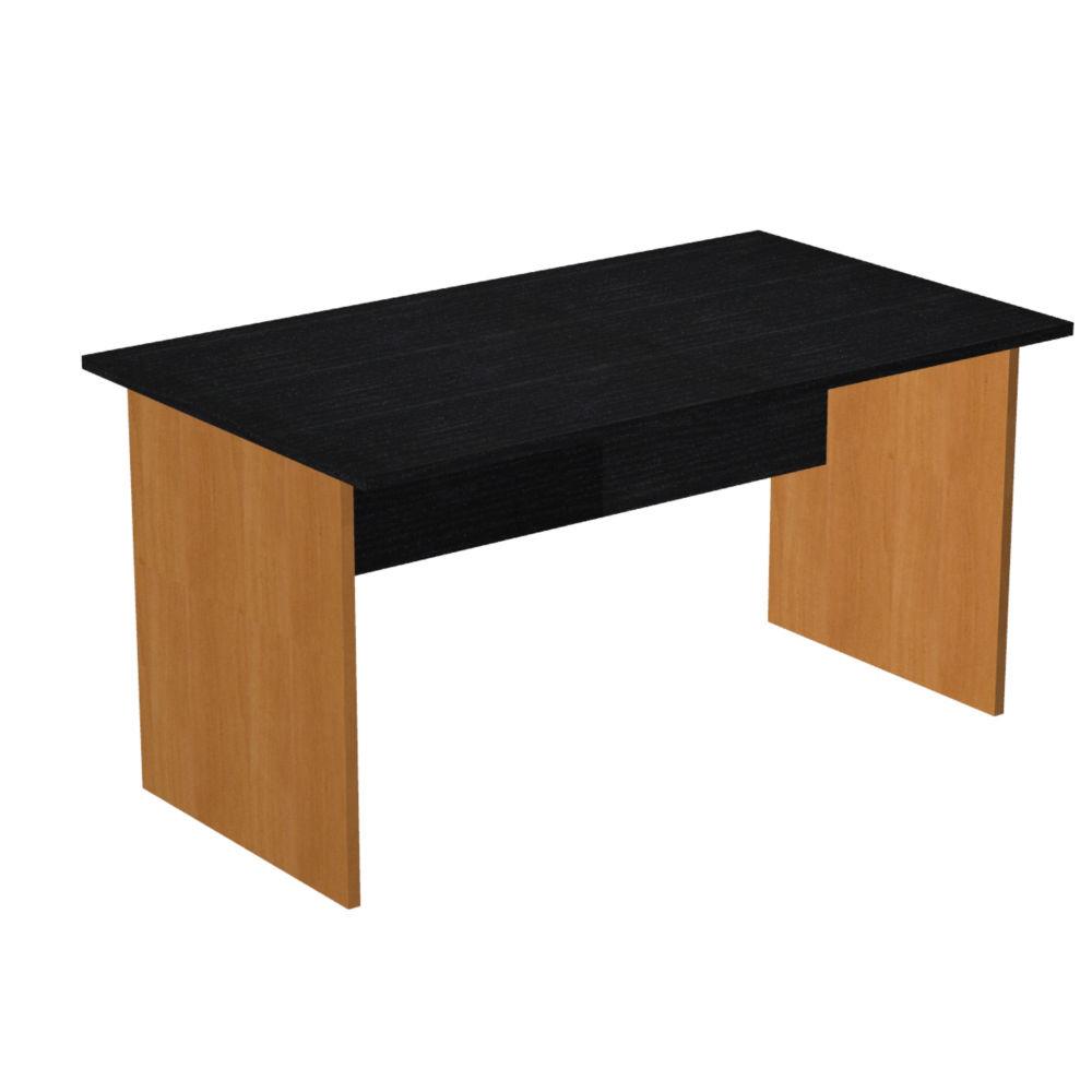 Bureau droit Pronto - L.140 x P.80 cm - plateau noir - pieds pleins aulne