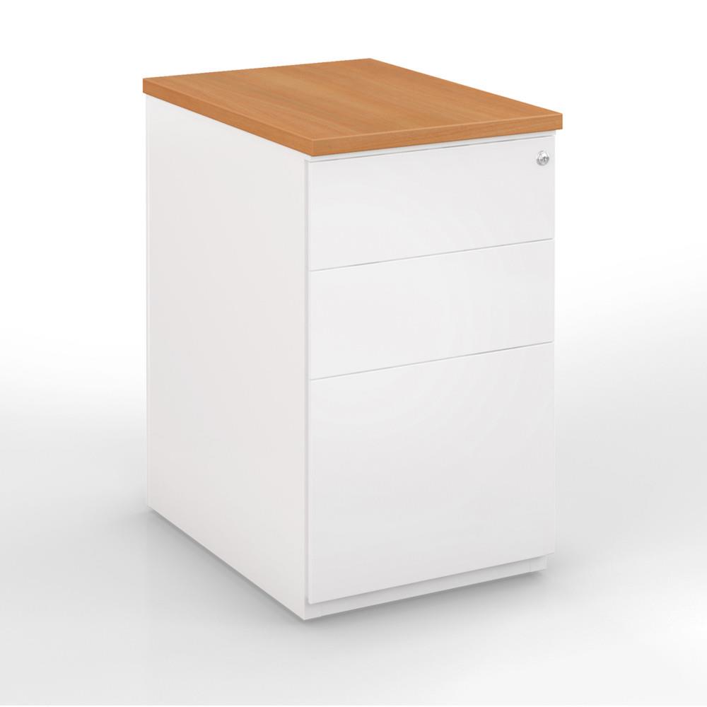 Caisson hauteur bureau m�tal - NF Environnement - blanc top h�tre - H72 x L 42 x P 80 cm