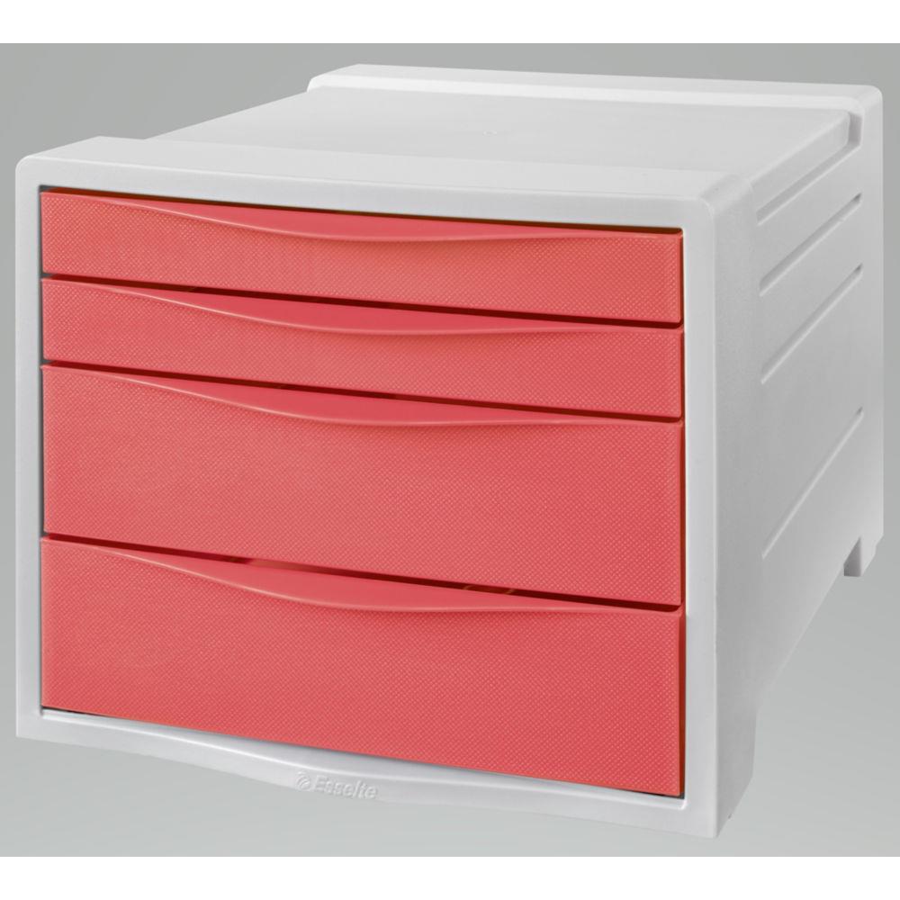 Bloc de classement 4 tiroirs Esselte Colour'Breeze - Gris clair/Corail