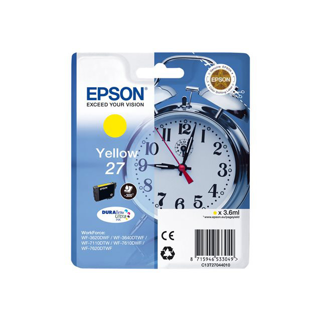 Epson 27 - Cartouche d'impression - 1 x jaune - emballage coque avec alarme radio�lectrique - pour WorkForce WF-7620DTWF